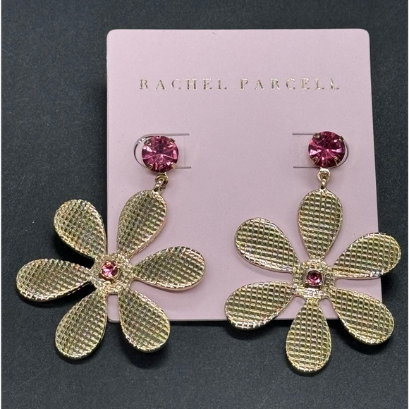 Rachel Parcell Pink Crystal Dangling Flower Statement Earrings - Picture 8 of 8